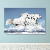 Galloping Witte Andalusische paarden Canvas Afdruk (Insitu (Houten vloer))