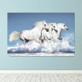 Galloping Witte Andalusische paarden Canvas Afdruk