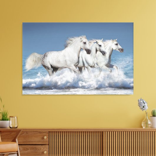 Galloping Witte Andalusische paarden Canvas Afdruk (Insitu (Woonkamer))