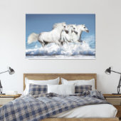 Galloping Witte Andalusische paarden Canvas Afdruk (Insitu (Slaapkamer))