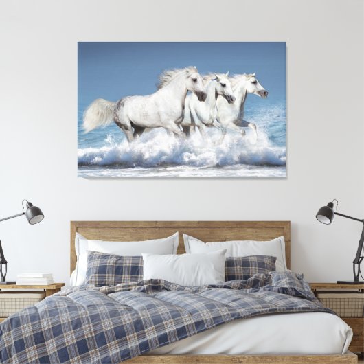 Galloping Witte Andalusische paarden Canvas Afdruk (Insitu (Slaapkamer))