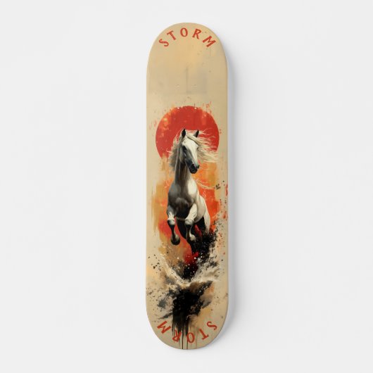 Galloping Witte Paard in Sunset Glory, Retro Wild Persoonlijk Skateboard (Voorkant)