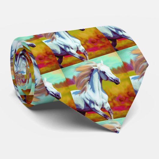 Galloping witte paard stropdas (Opgerold)