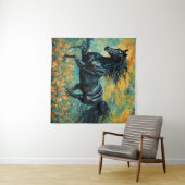 Galloping zwart hengst tapijt wandkleed (In Situ (horizontaal))