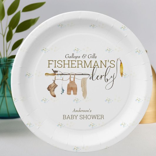 Gallops en Gills Fisherman's Derby Baby shower Papieren Bordje