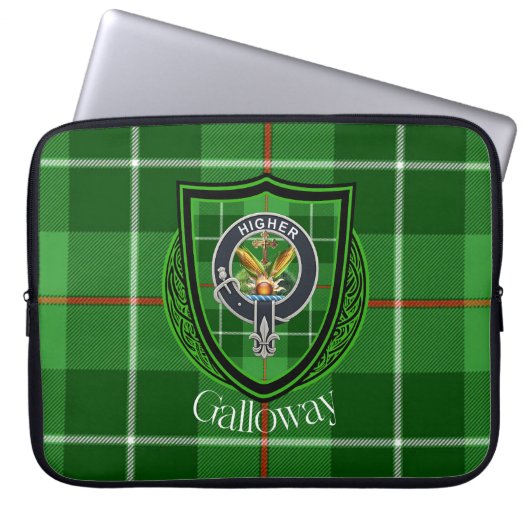 Galloway Scottish Clan Tartan and Crest Laptop Sleeve (Voorkant)