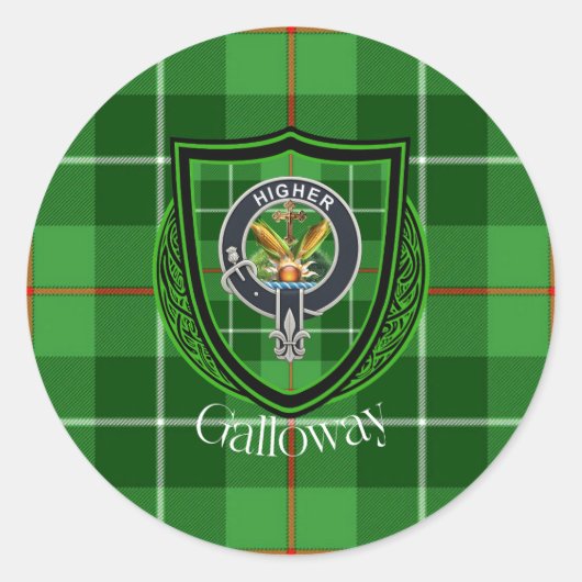 Galloway Scottish Clan Tartan & Crest Ronde Sticker (Voorkant)