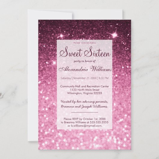 Galm girly roze bordeaux glitter bokeh Sweet 16 Kaart (Voorkant)
