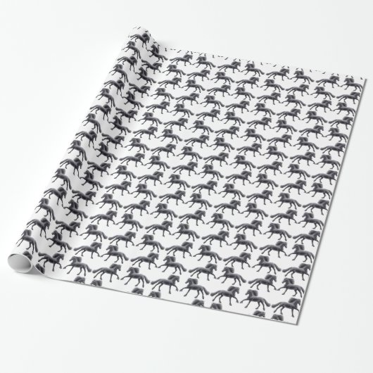 Galoping Black Friesian Horse Wrapping Paper Cadeaupapier (Uitgerold)