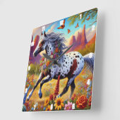 Galoping Horse Bloemen Decoratief Ontwerp Vierkante Klok (Hoek)