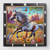 Galoping Paard Bloemen Decoratief Vierkante Klok (Voorkant)