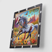 Galoping Paard Bloemen Decoratief Vierkante Klok (Hoek)