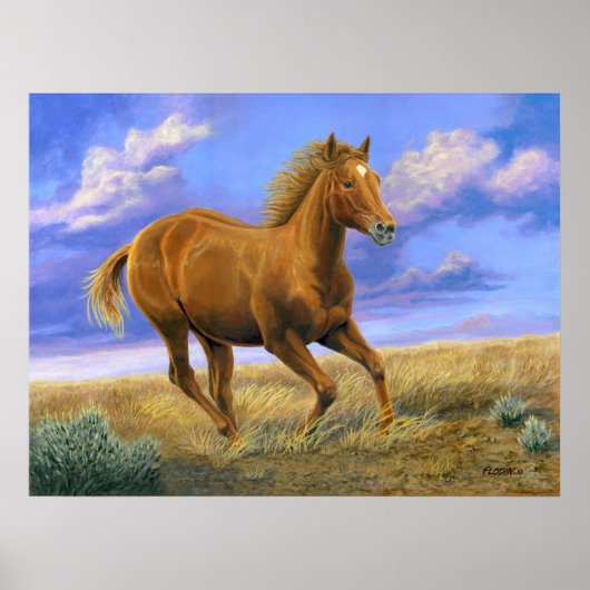 Galoping Quarter Horse Painting - Poster (Voorkant)