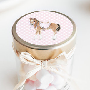 Galoppeer over meisjes roze paard verjaardag ronde sticker