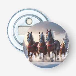 Galopperen door de sneeuw: magische paarden van de button flesopener