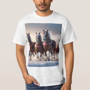 Galopperen door de sneeuw: magische paarden van de t-shirt