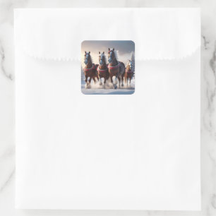 Galopperen door de sneeuw: magische paarden van de vierkante sticker