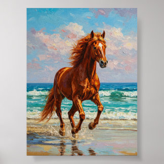 Galopperend Paard aan Zee | Olie Schilderkunst Poster