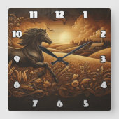 Galopperend Paard Door Gouden Velden Bij Zonsonder Vierkante Klok (Voorkant)