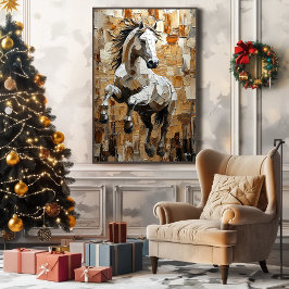 Galopperend paard in dynamische impasto kunst canvas afdruk