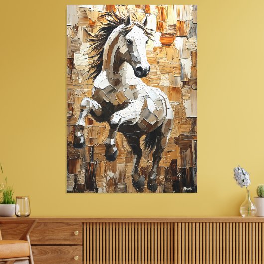 Galopperend paard in dynamische impasto kunst canvas afdruk (Insitu (Woonkamer))