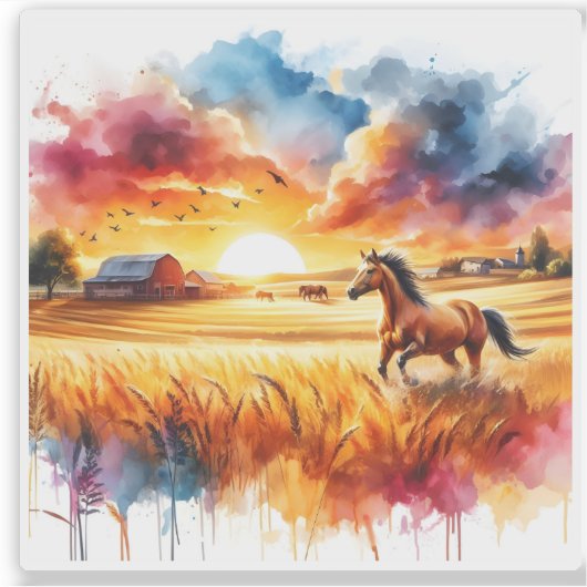 Galopperend paard in Golden Fields Sticker (Voorkant)