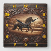 Galopperend Paard In Het Zonneveld Landschap Vierkante Klok (Voorkant)