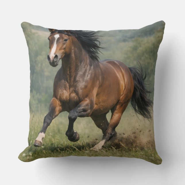 Galopperend Paard Worpkussen – Realistisch Equestr Kussen (Voorkant)
