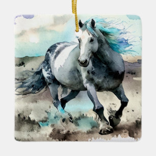 Galopperend Trekpaard Aquarel  Keramisch Ornament