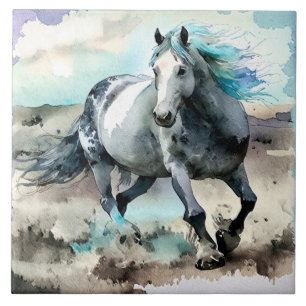 Galopperend Trekpaard Aquarel Tegeltje
