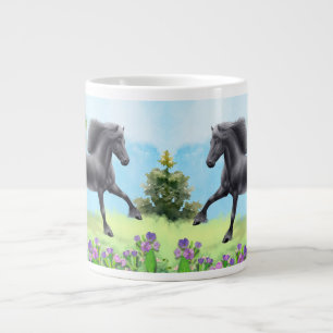 galopperend zwart fries paard grote koffiekop