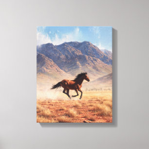 Galopperende Mustang Woestijn Berg Kunst Canvas Afdruk