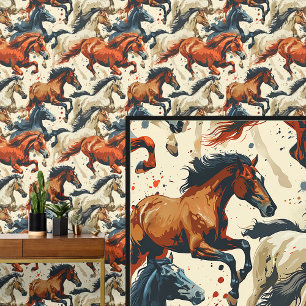 Galopperende paarden Bruin Crème Wit Behang