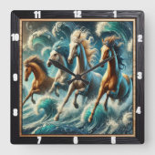 Galopperende paarden Ocean Art Vierkante Klok (Voorkant)
