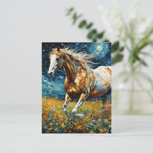 Galopperende Pinto hengst Van Gogh Briefkaart (Staand voorkant)