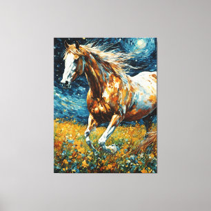 Galopperende Pinto hengst Van Gogh Canvas Afdruk