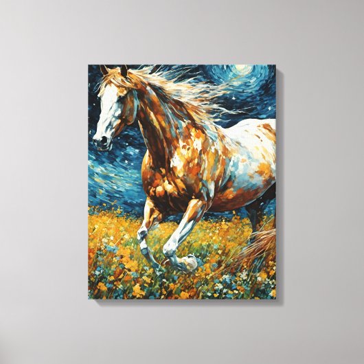 Galopperende Pinto hengst Van Gogh Canvas Afdruk (Voorkant)