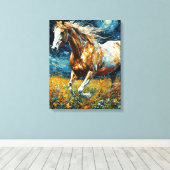Galopperende Pinto hengst Van Gogh Canvas Afdruk (Insitu (Houten vloer))