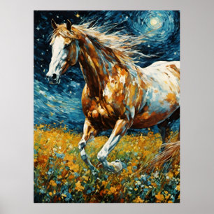 Galopperende Pinto hengst Van Gogh Poster