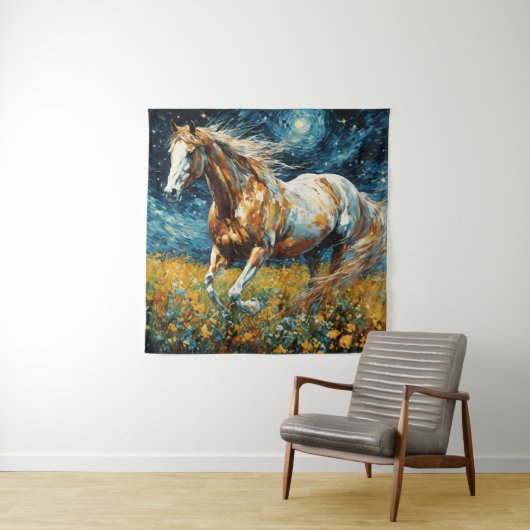 Galopperende Pinto hengst Van Gogh Wandkleed (In situ)