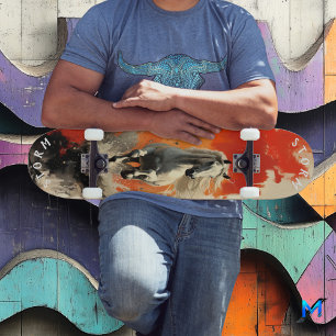Galopperende Witte Hengst in Vuurrode Zonsondergan Persoonlijk Skateboard