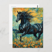 Galopperende zwarte hengst briefkaart (Voorkant / Achterkant)