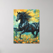 Galopperende zwarte hengst canvas afdruk (Voorkant)