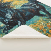 Galopperende zwarte hengst sherpa deken (3/4)