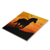 Galppaarden in de zon met Natuur van vogels Tegeltje (Zijkant)