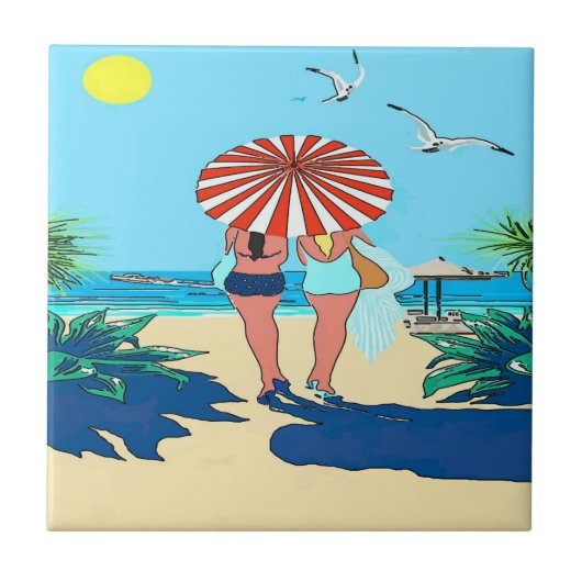 Gals op strand tegeltje (Voorkant)