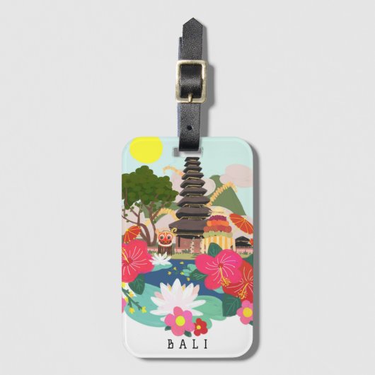 Galungan in Bali Illustratie Bagagelabel (Voorkant (verticaal))