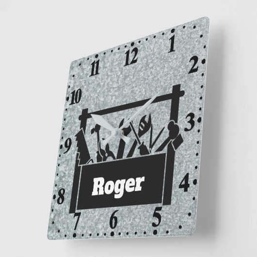 Galvanized metal with toolbox personalized vierkante klok (Hoek)
