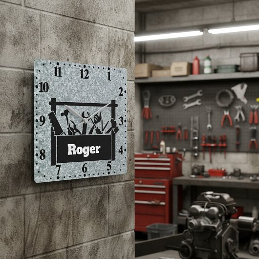 Galvanized metal with toolbox personalized vierkante klok