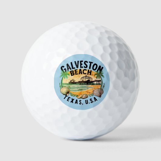Galveston Beach Retro Vignette Golfballen (Voorkant)